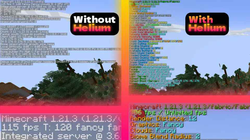 Comparison of vanilla Minecraft versus Helium