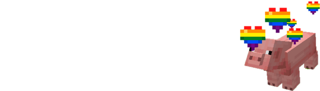 Page Footer - A Minecraft Pig showing appreciation for the project with rainbow heart particles from the resource pack.