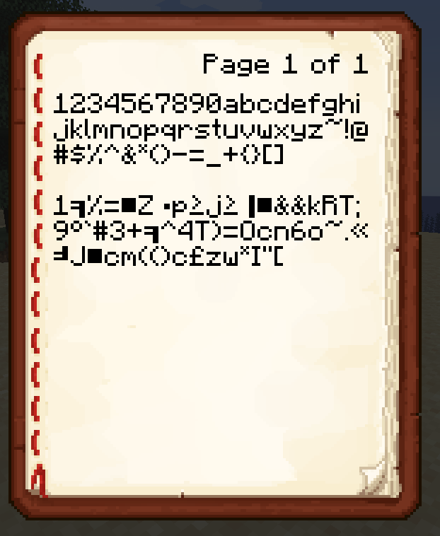 Obfuscated text in a book with mod
