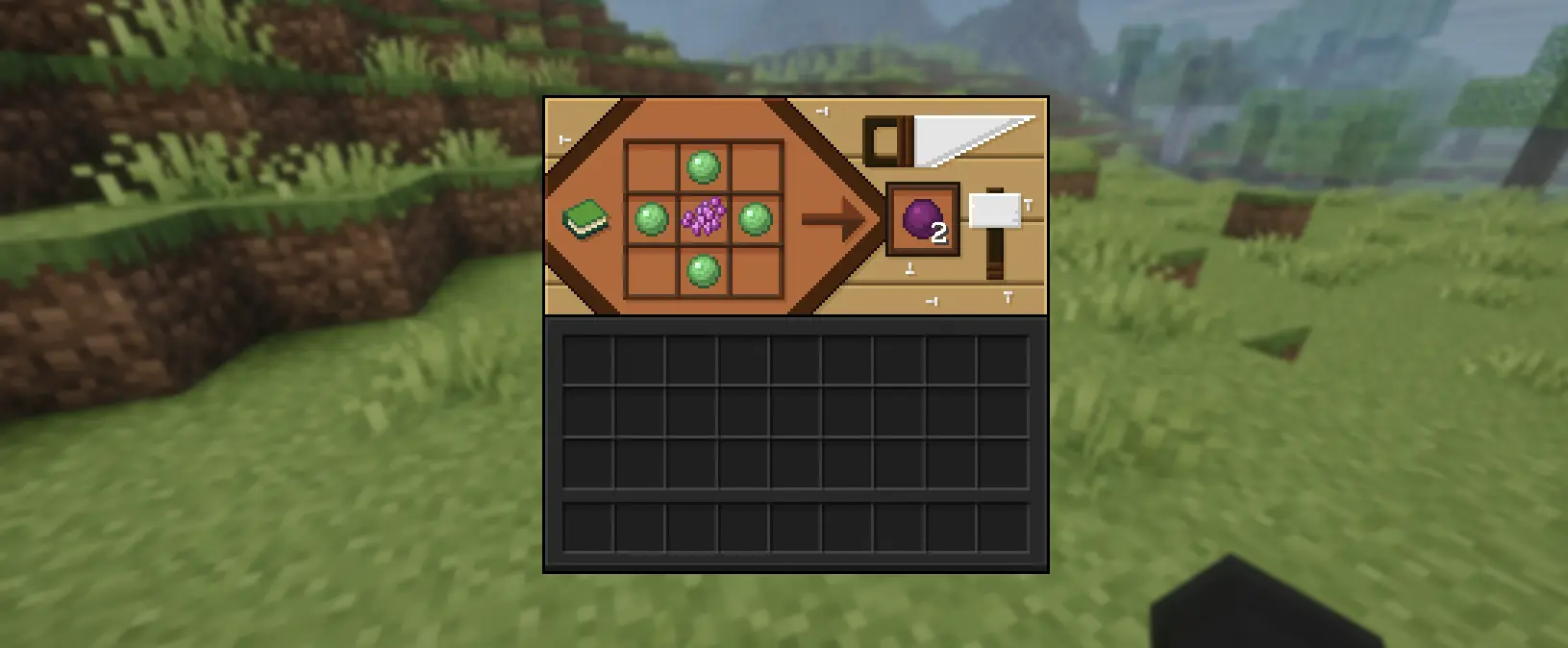 Crafting a Bouncy Ball: four slime balls in a ring around a dye, giving two dyed Bouncy Balls