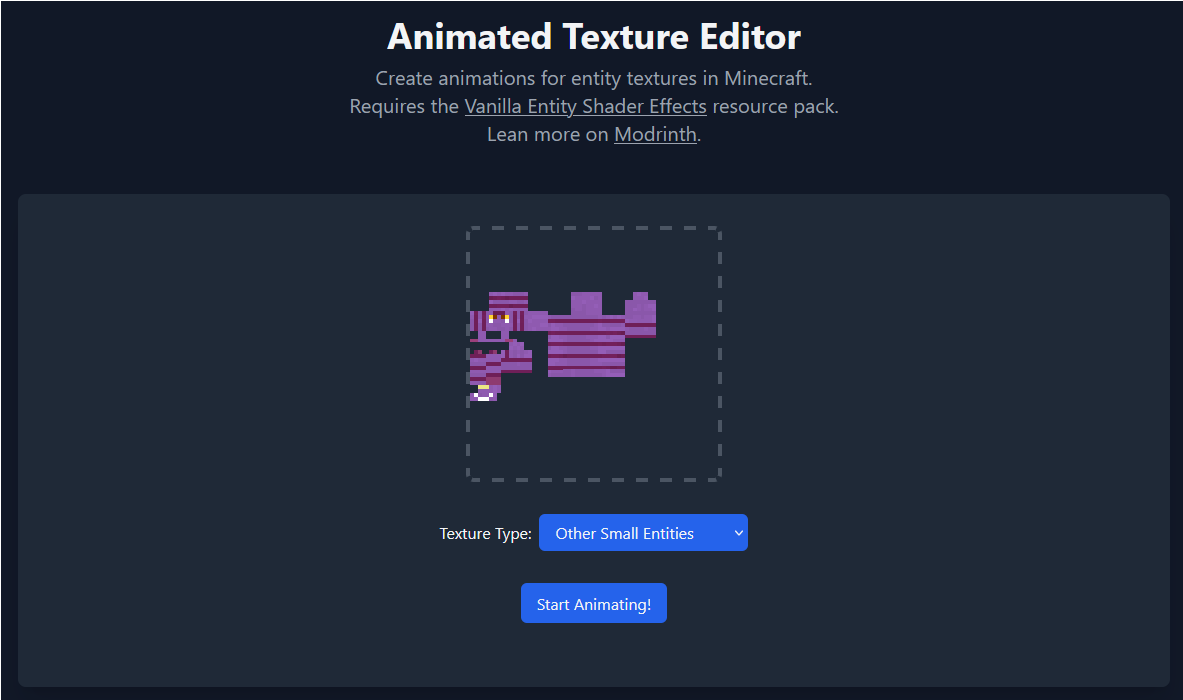 Texture size selection screen