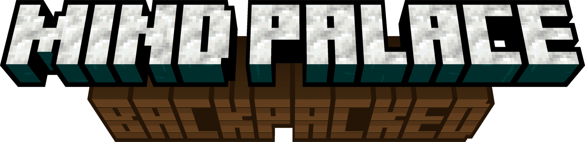Text in Minecraft style that reads "Mind Palace", with other text "Backpacked" below it.