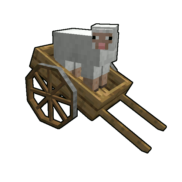 A wooden cart with animals on the back.
