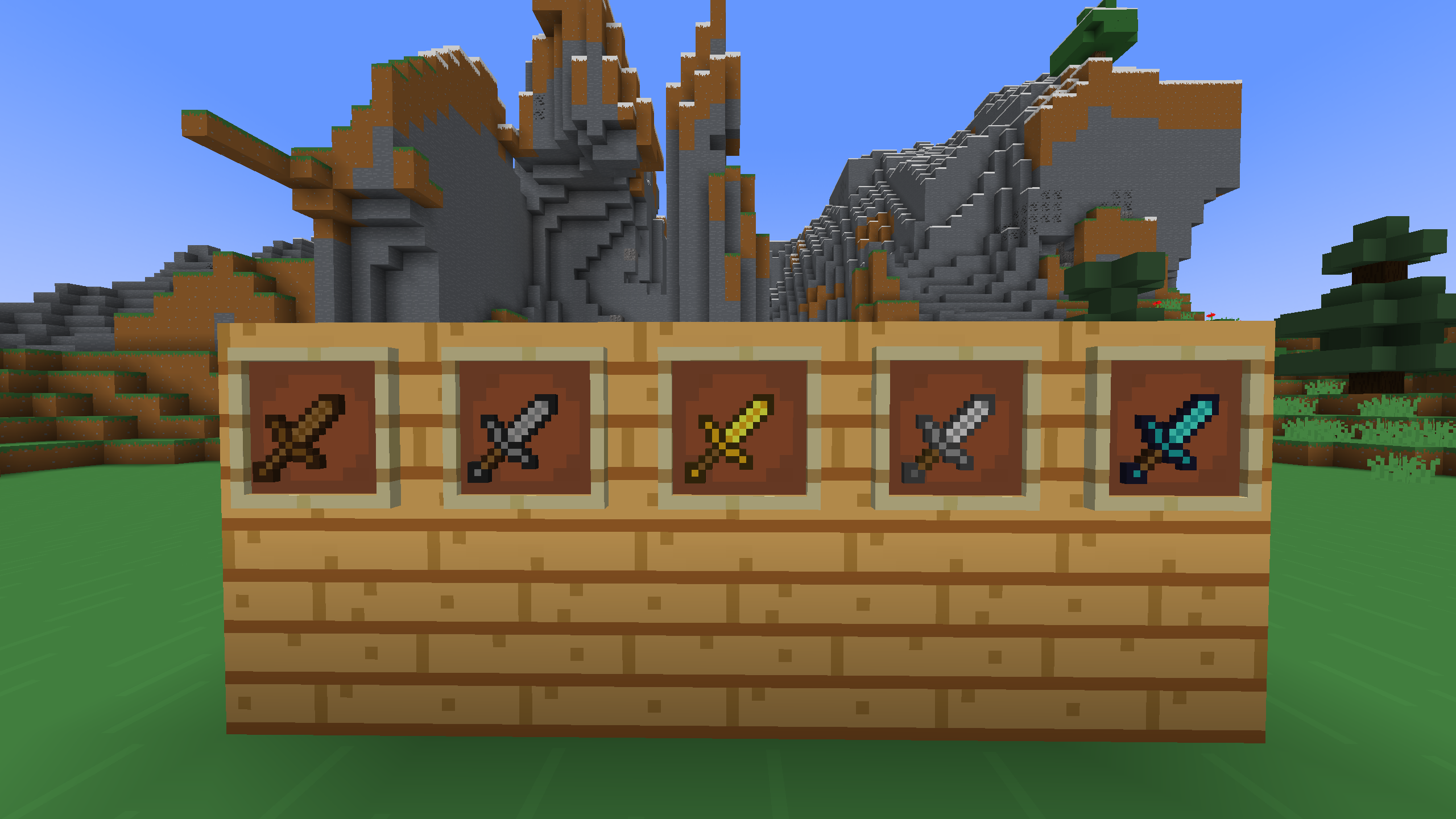 Wooden, Stone, Gold, Iron, and Diamond swords