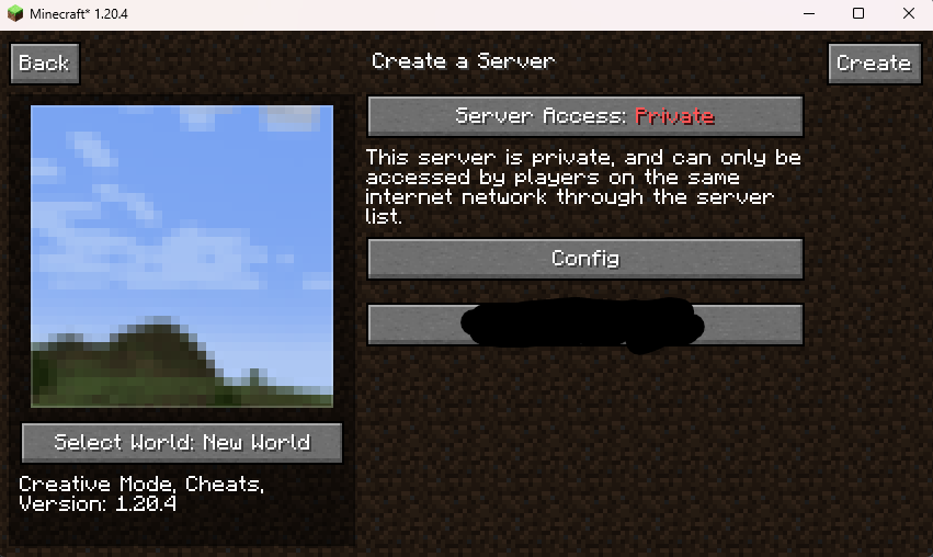 Create Server Screen