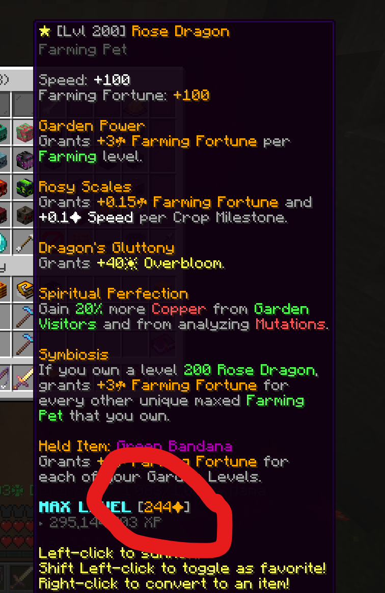 Shows a pet with overflow level 244