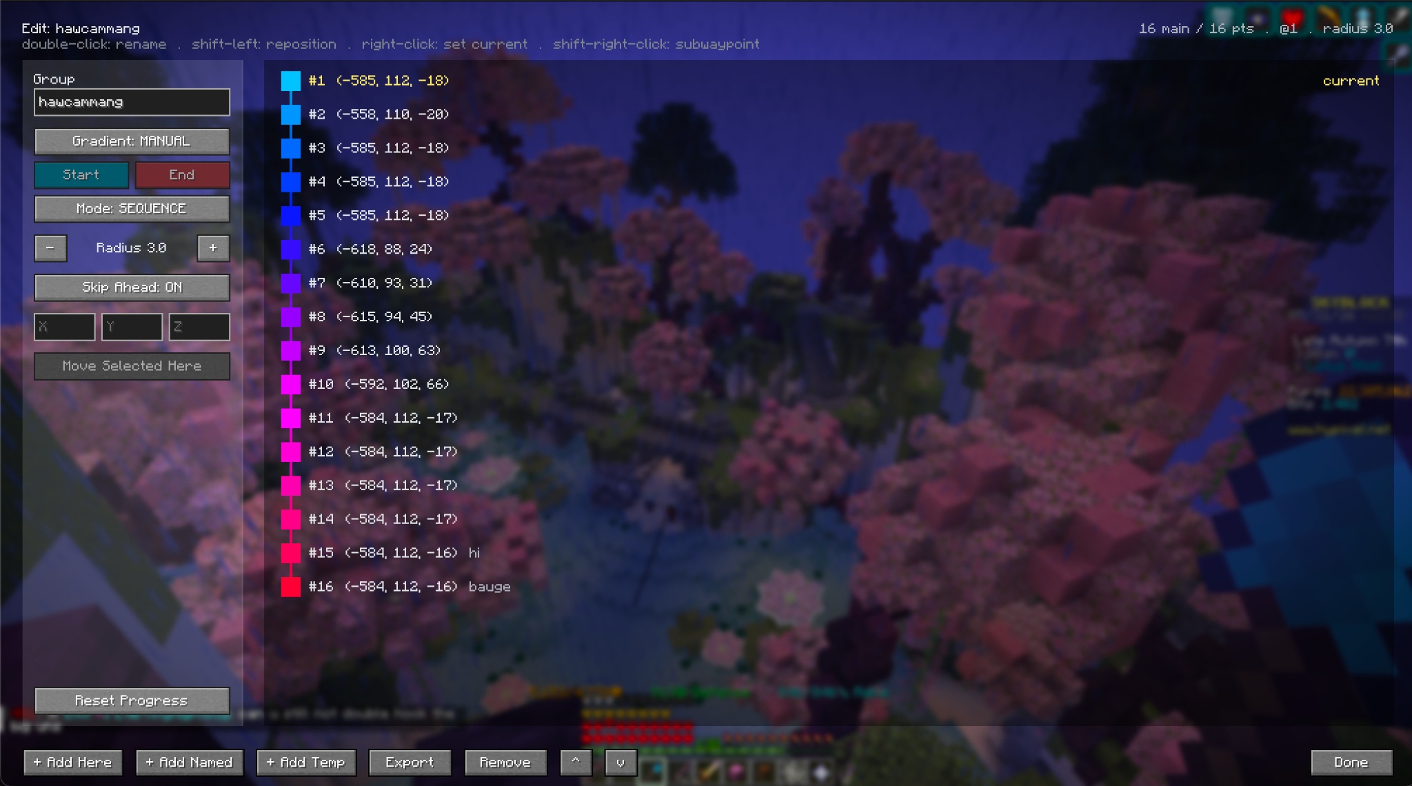 Route editor menu