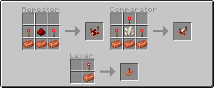 Recipe changes for Repeater, Comparator and Lever - Repeaters and Comparators use Copper Ingot instead of Stone, Repeater uses a Redstone Torch and a Copper Ingot