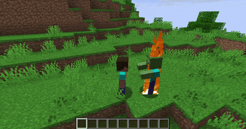 Steve hitting a Zombie
