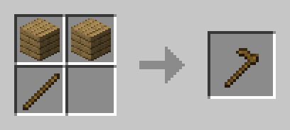 2x2 crafting grid with a stick on the bottom left and planks on the top left and right.