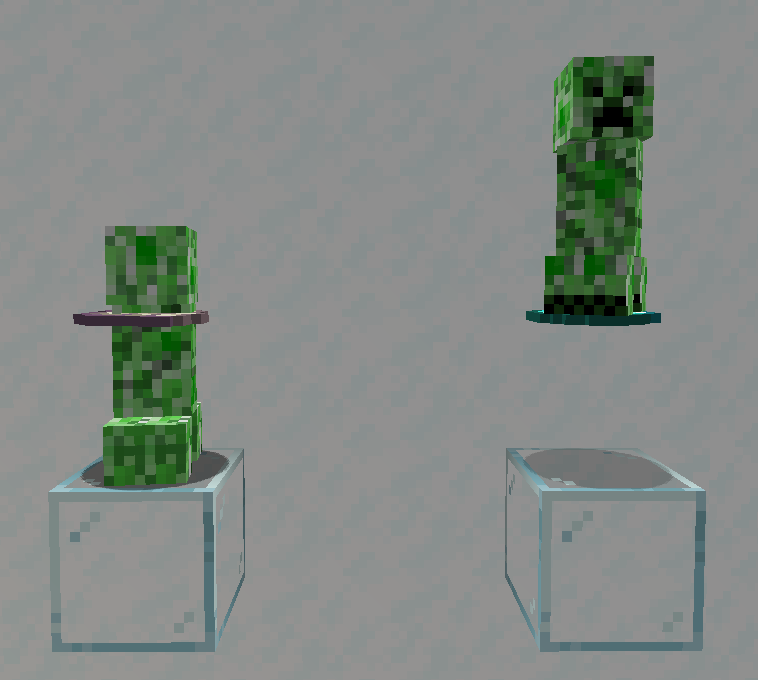 Two Creepers, one standing inside a Display Notch (in Phantom state) the other standing on top of one.