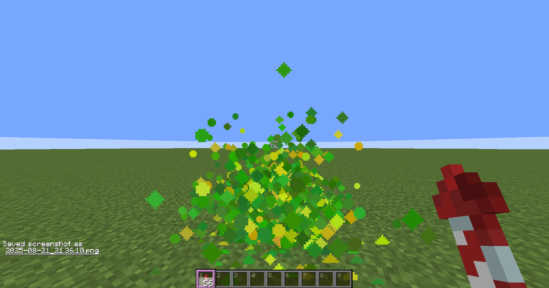A second screenshot of confetti being shot, now the confetti are slowly falling on the ground
