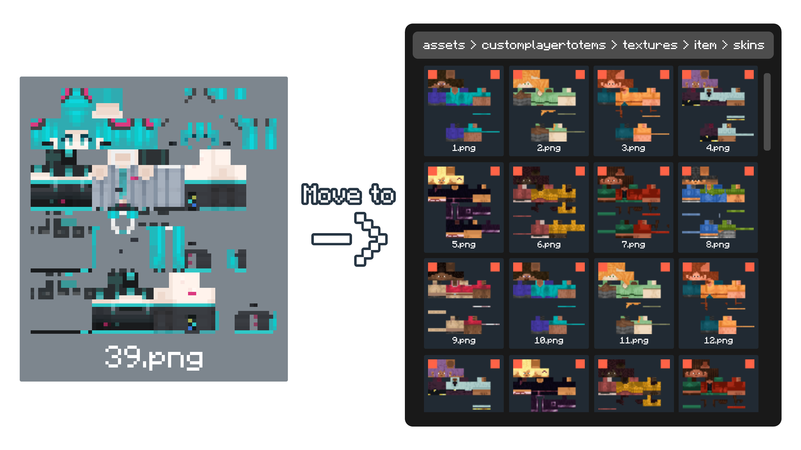 Visualization of a Customized Skin File Transferring to the skins folder inside the PACK