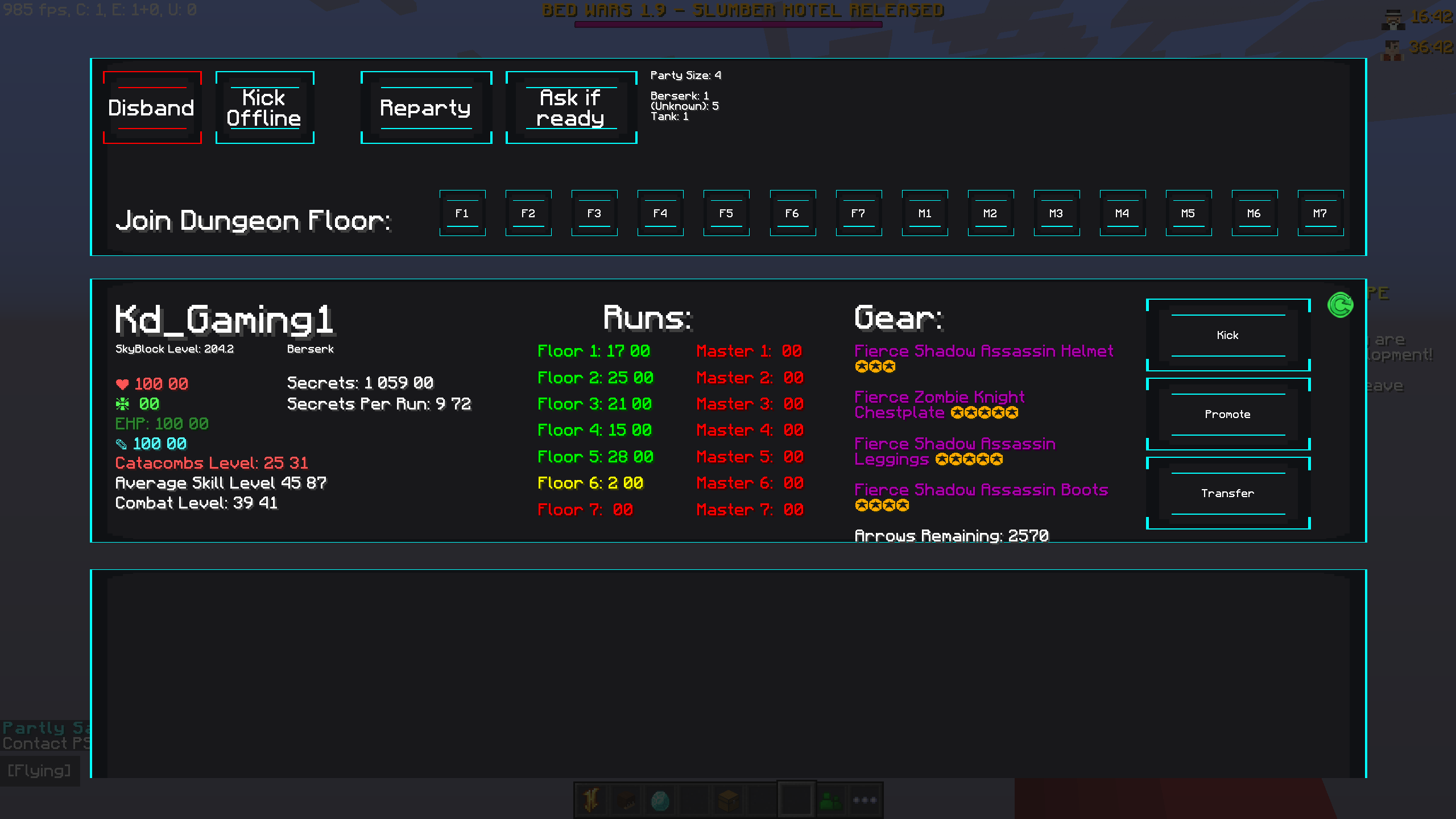Picture of how the GUI for the party Manager for your Dungeon runs loks.