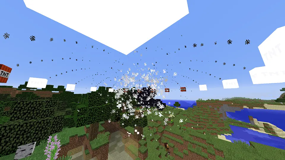 TNTs flying away from a central explosion