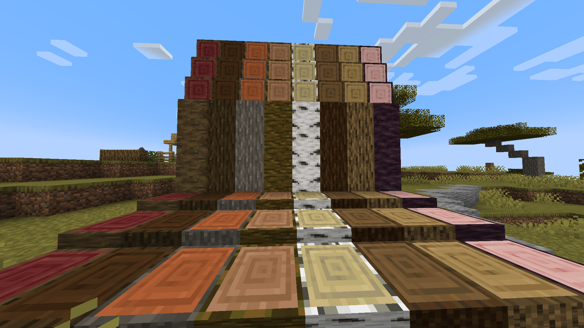 Examples of overworld logs with thicknesses differences