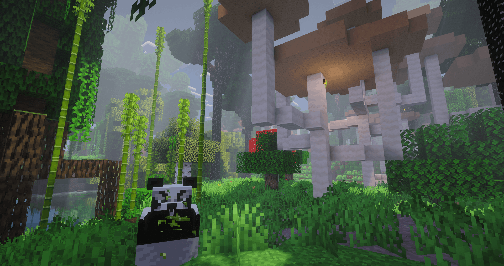 Panda in twilight forest