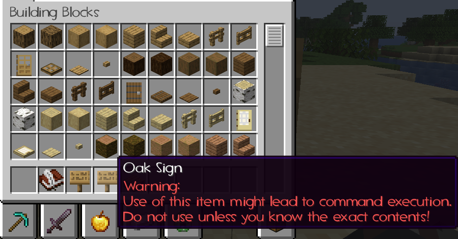 Warning on an item with Caxton
