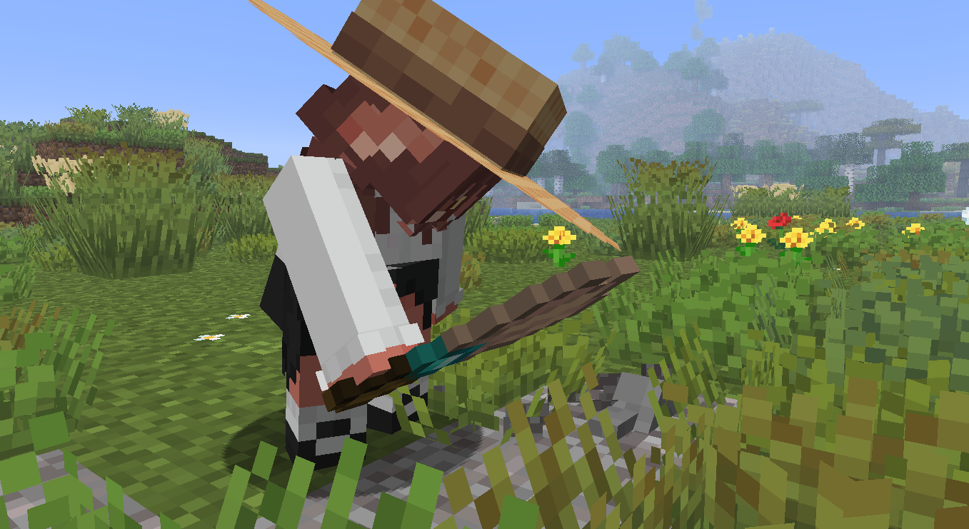 Player using a brush to uncover a rock