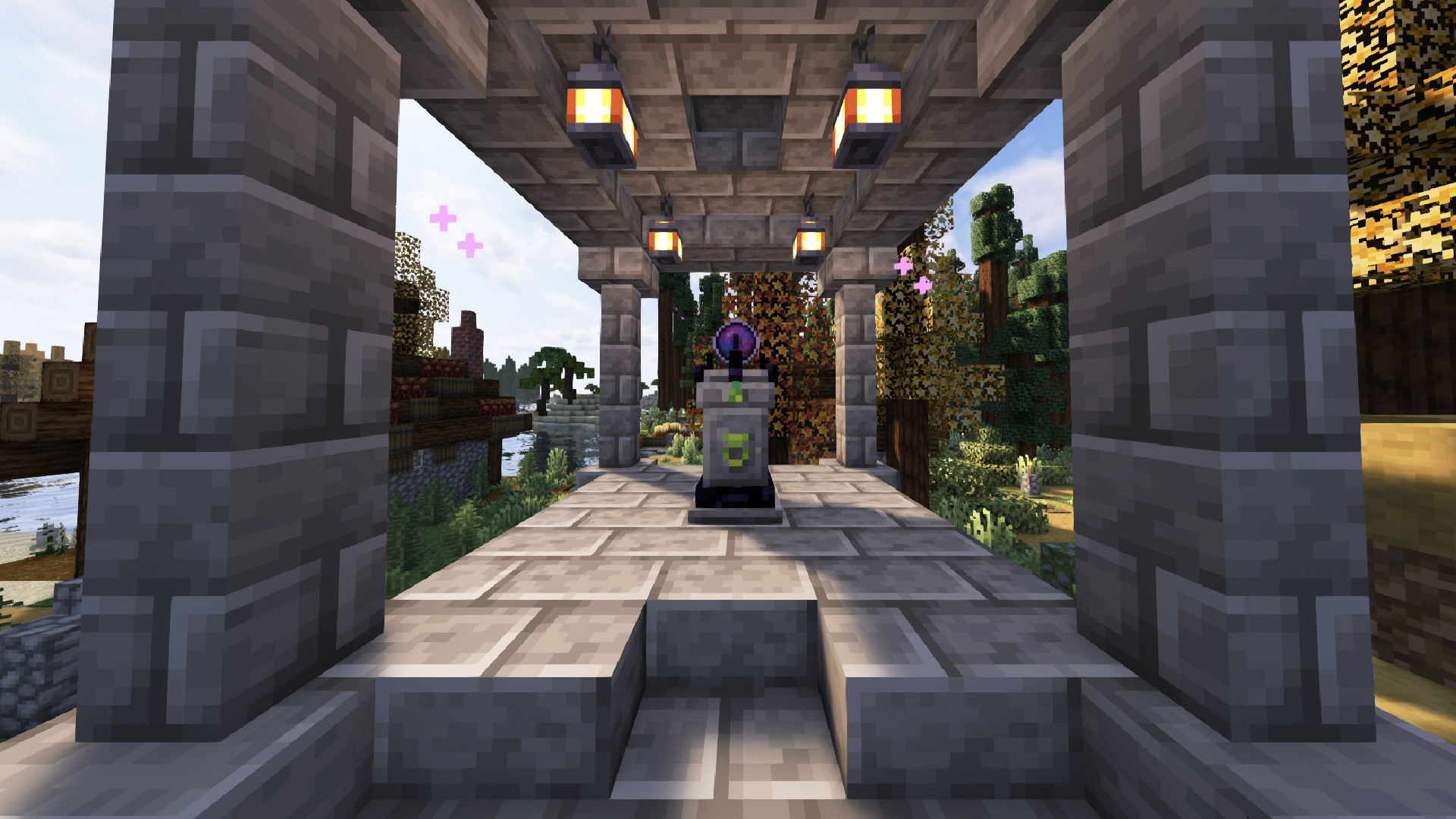 A waystone as a floating eye on top of a pillar