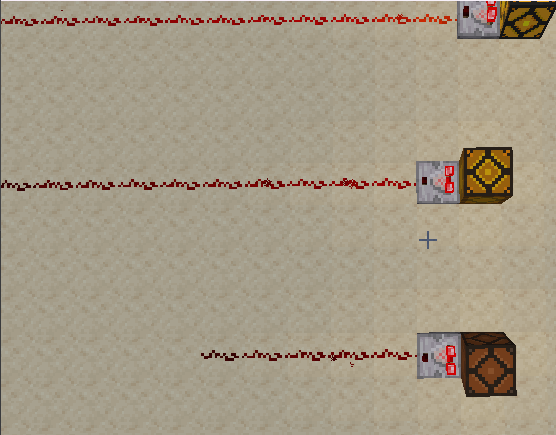 The three batteries added in Elysium, with low producing a signal of 4, medium a signal of 9, and high with a signal of 15, all via a comparator.