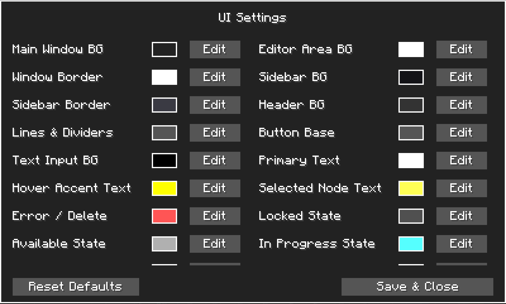 Color Settings Menu