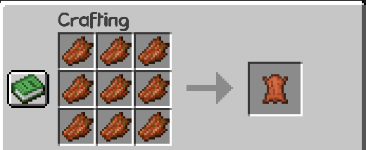 The Default crafting recipe depicting 9 rotten flesh spread out in a crafting table making 1 leather