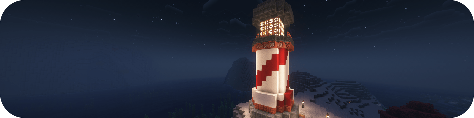 A player-made lighthouse, showcasing some of the new decorative 1.21 blocks