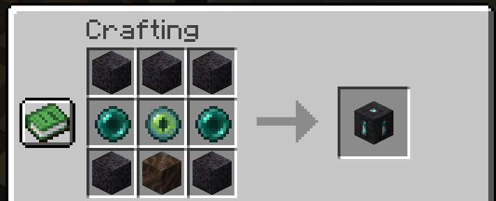 First row: 3 Polished Blackstone; Second row: Ender Pearl, Eye of Ender, Ender Pearl; Third Row: Polished Blackstone, Soul Sand, Polished Blackstone