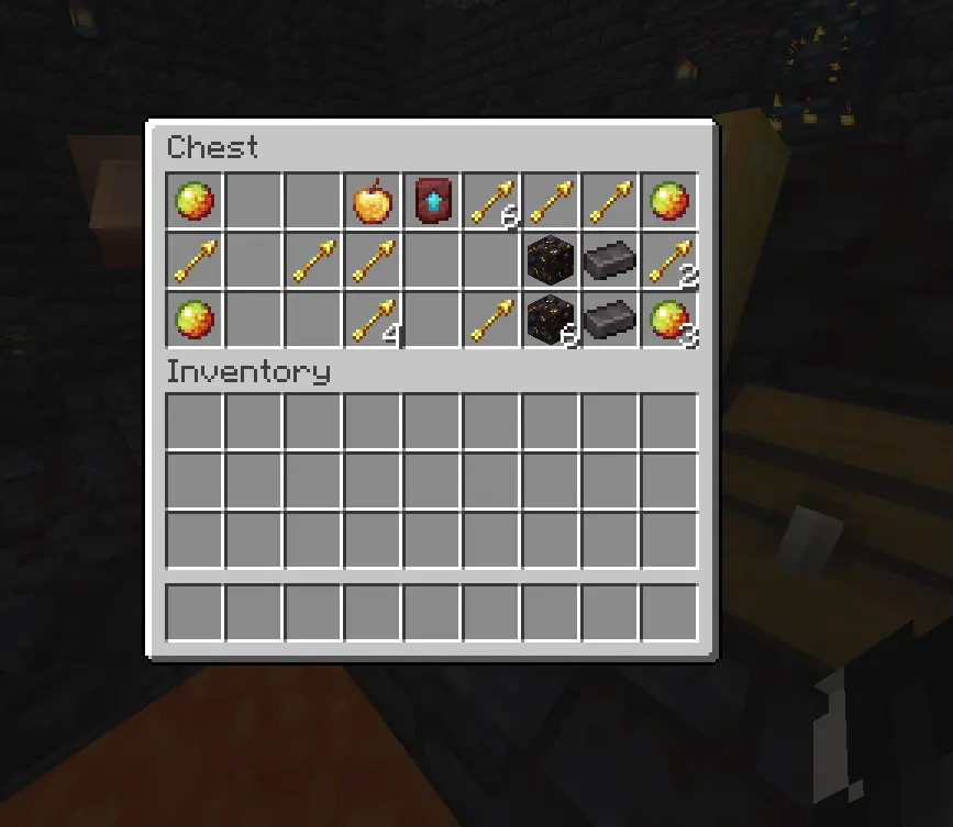 A treasure bastion chest opened with Luck 6 featuring an enchanted golden apple, two netherite ingots and a netherite upgrade