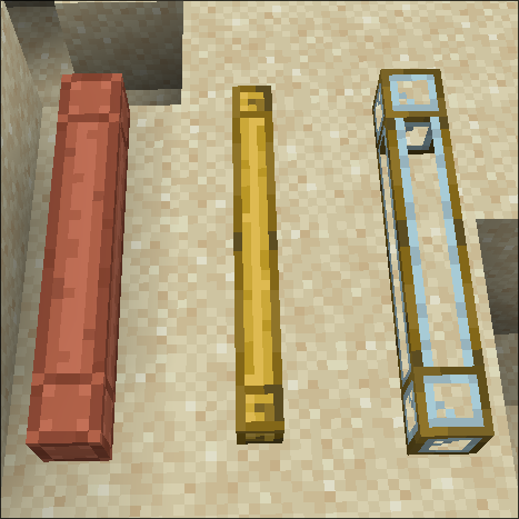 Left to right: Fluid Pipe, Opaque Item Pipe, Transparent Item Pipe