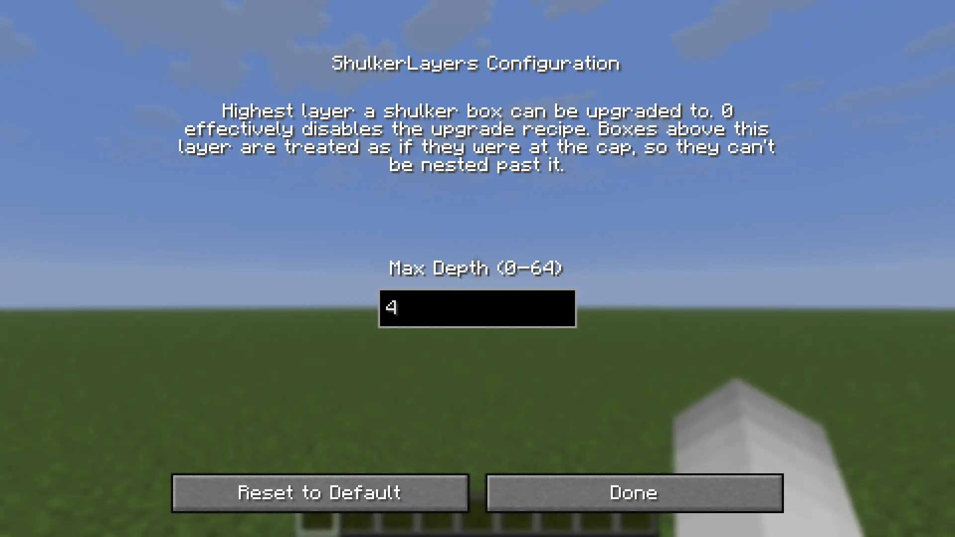 ShulkerLayers Max Depth configuration screen in Mod Menu