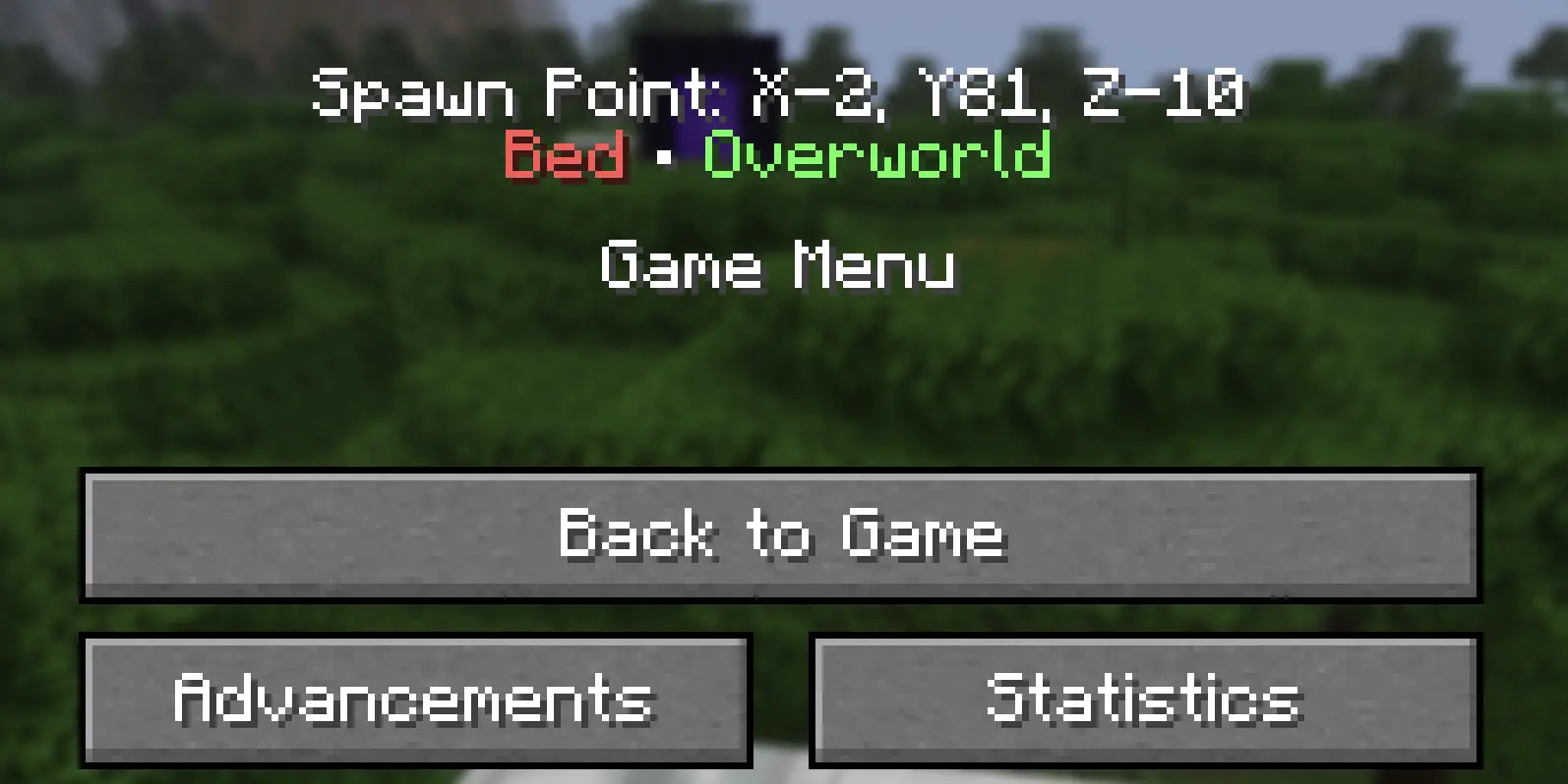 How the display looks when your bed is in the Overworld
