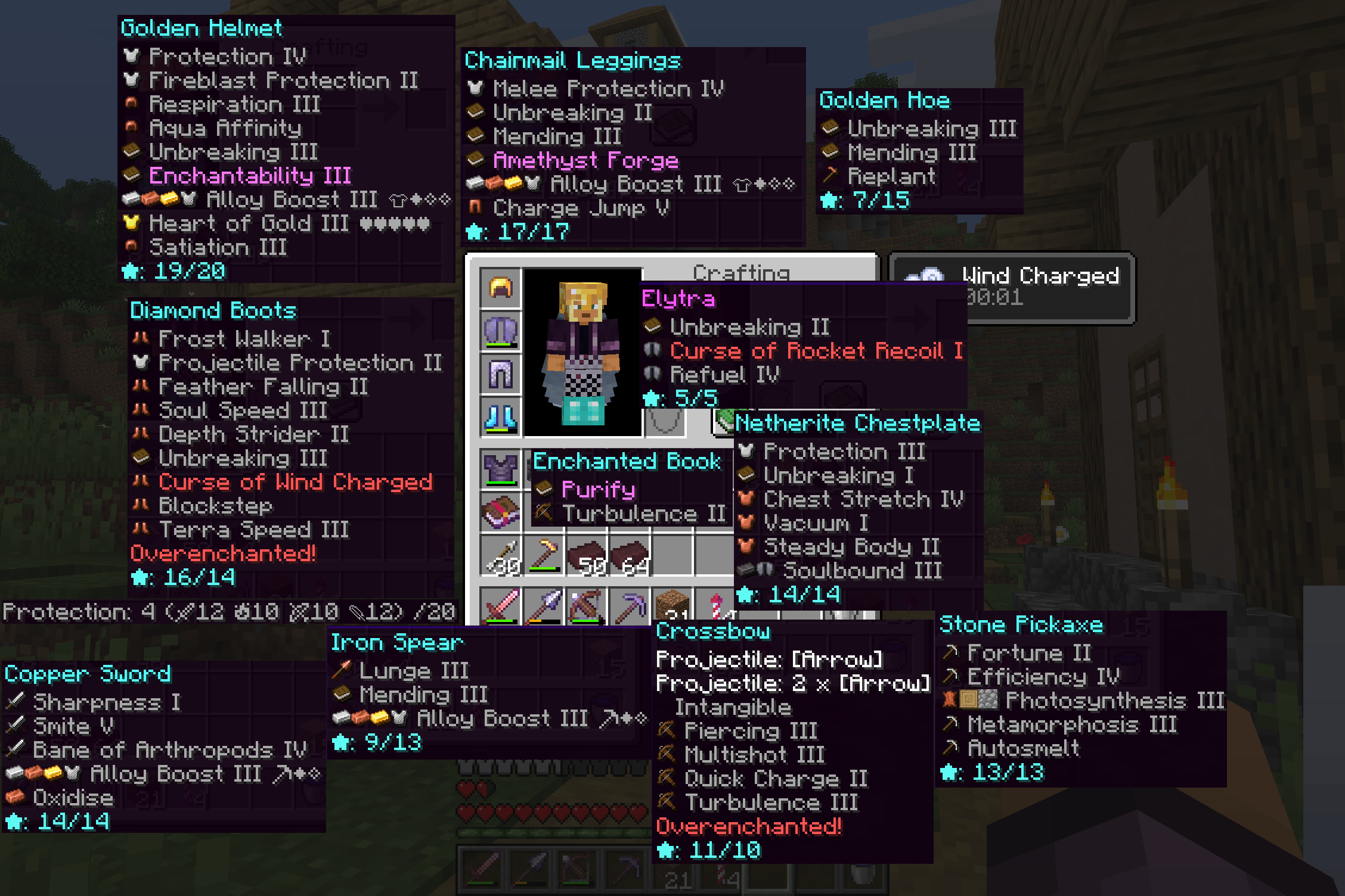 Showcase of a bunch of enchanted items with the datapack