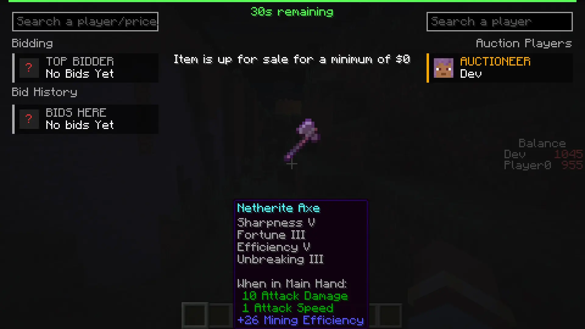 Screenshot of the auctioneer bidding screen