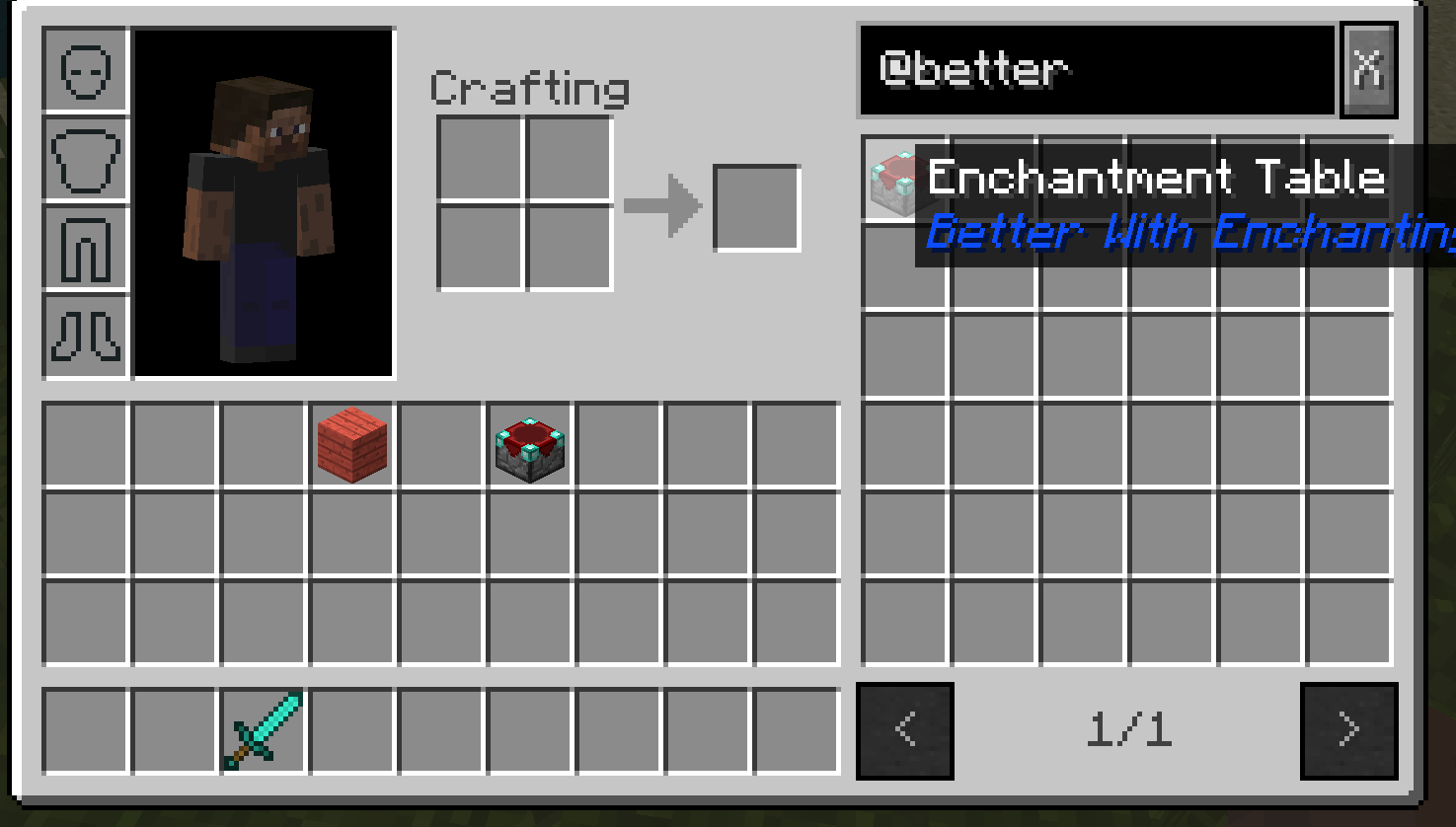 Searching for items from the Better With Enchanting mod in the creative menu