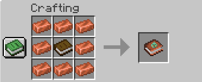 Crafting recipe, a minecraft book surrounded by copper ingots