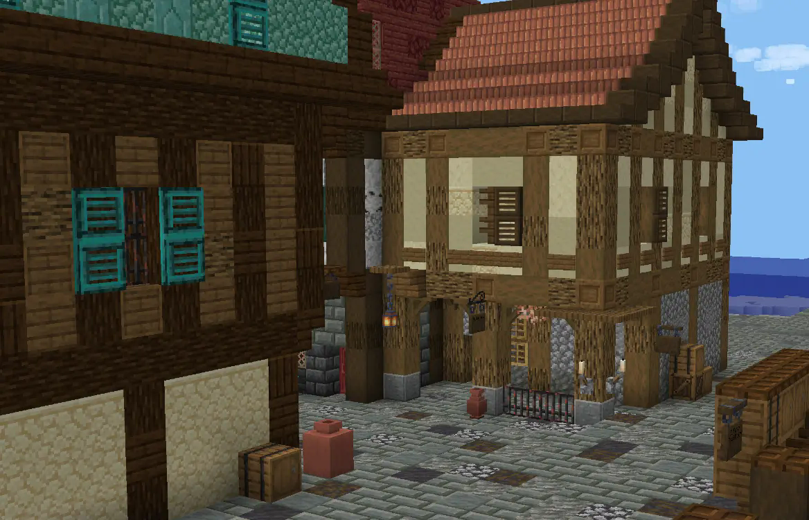 medieval street with decorations
