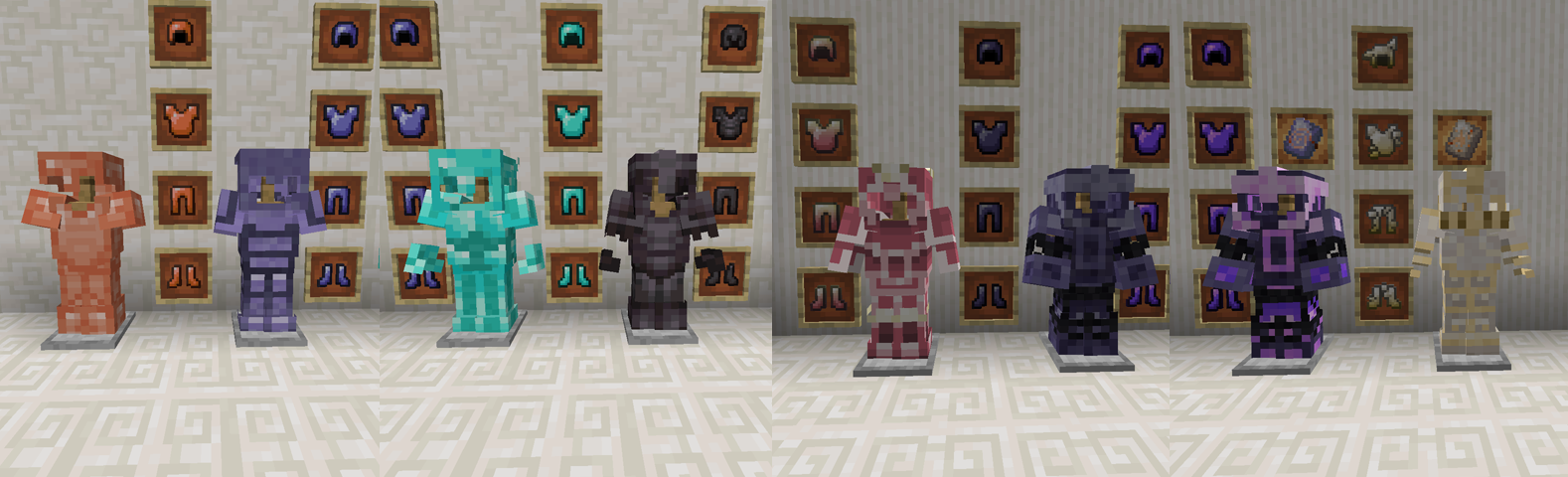 all 6 armor sets (I also tweak the texture for diamond and netherite armors)