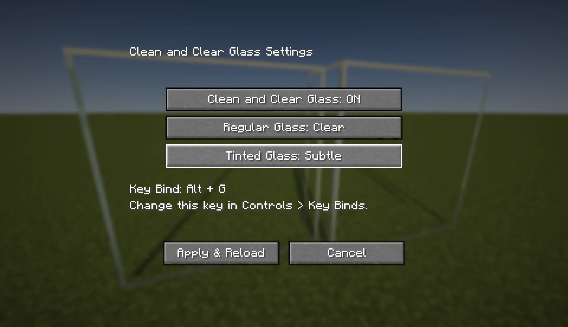 Clean & Clear Glass Settings