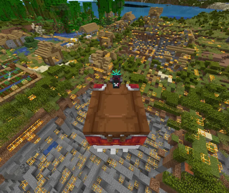 A man stands on a ghast viewing the destruction he's caused