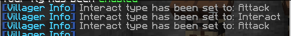 Screenshot showing chat messages that say 'Interact type has been set to Attack' and switching to 'Interact' and back to 'Attack'
