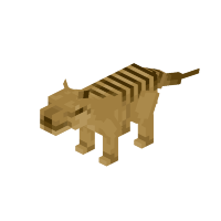 Thylacine render. A small, striking animal with a long snout and a vivid stripped coat.