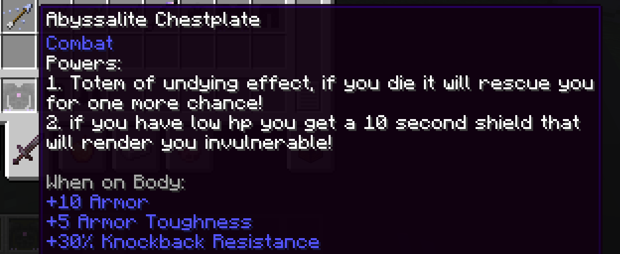 Abyssalite Chestplate Power Descriptions.