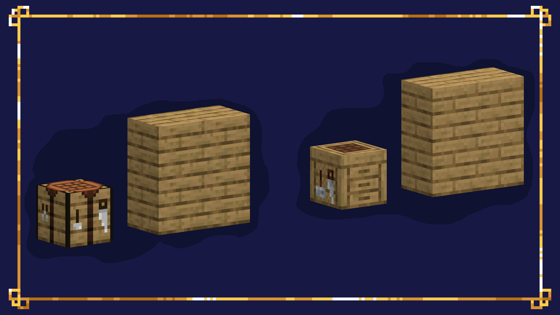 a render showcasing a side by side comparison of the vanilla crafting table and planks to mine