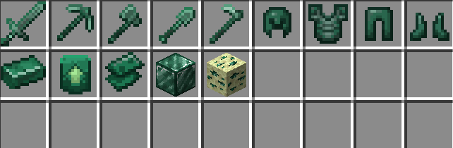 These are all the items that the mod adds, we have a set, tools, bars and scraps, ores and a smithing template