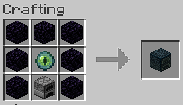 Ender Furnace crafting recipe. Same as Ender Chest, but the bottommost Obsidian is swapped out for a regular Furnace.