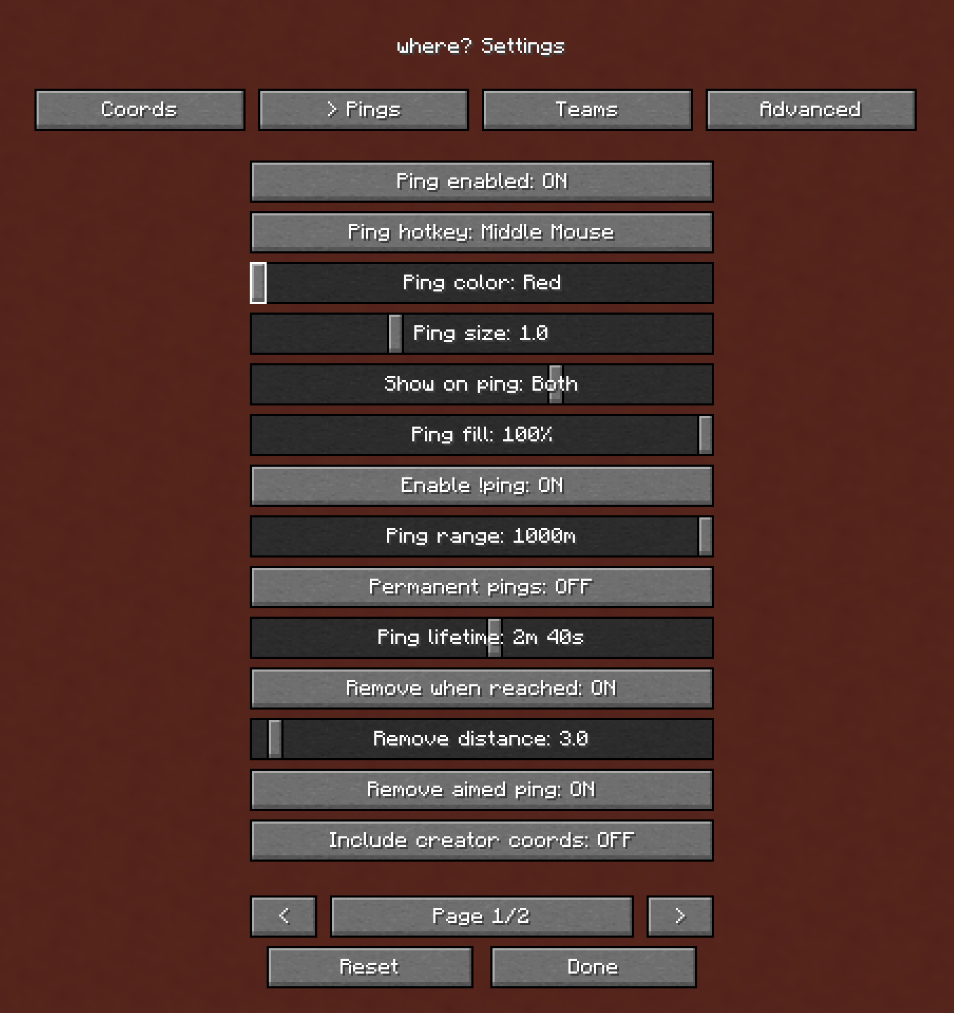 ping settings menu