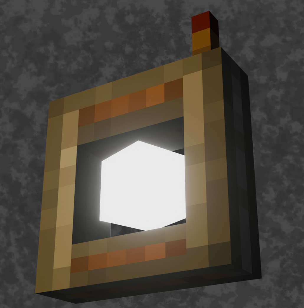 A square device with a floating glowing orb inside
