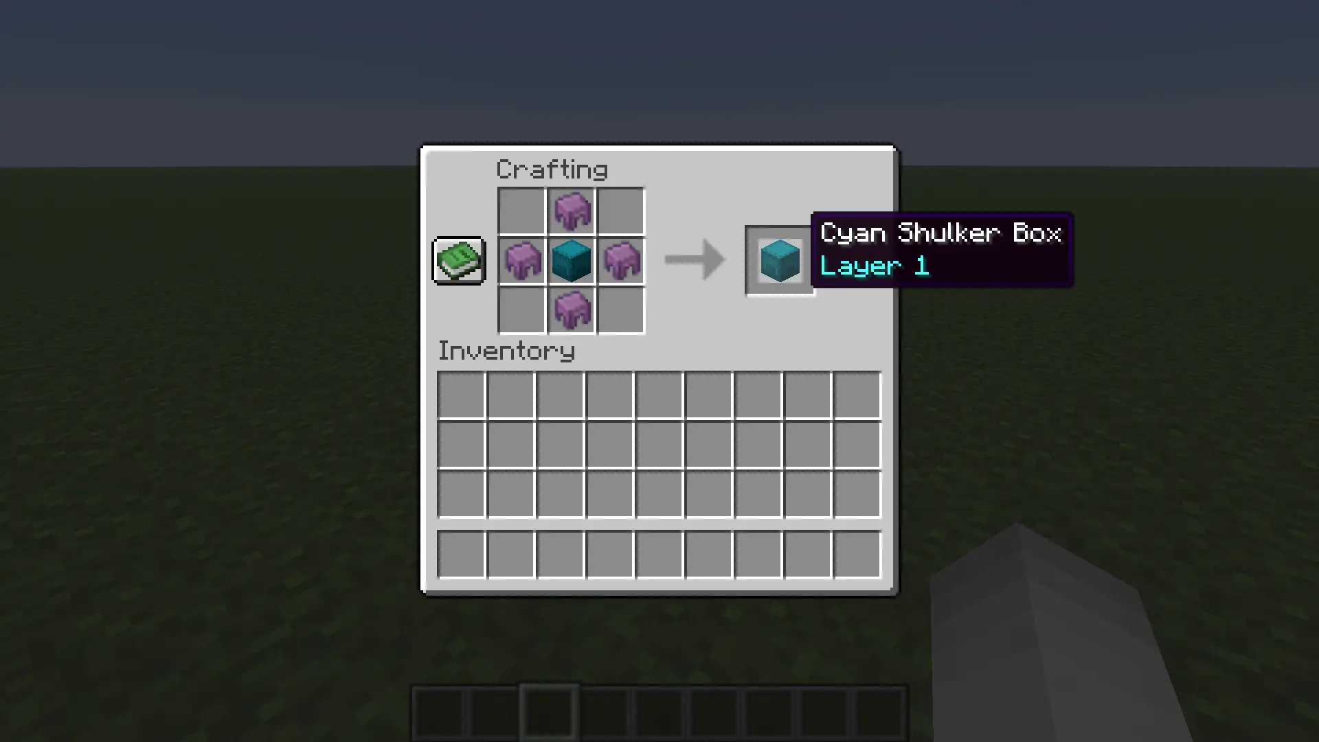 Crafting recipe: shulker box surrounded by shulker shells